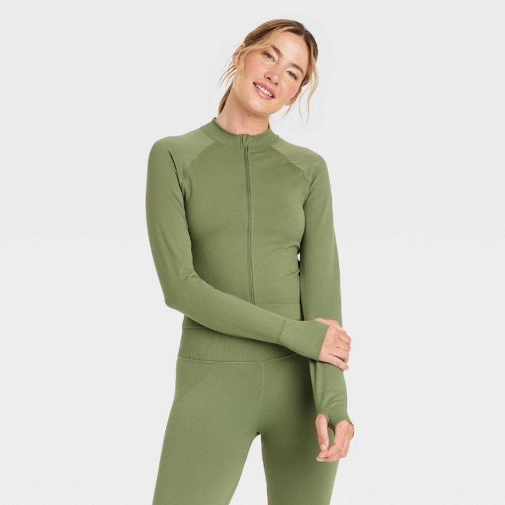Women's Seamless Fitted Full Zip Jacket - JoyLab™ Olive Green new